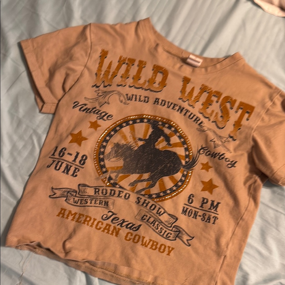 Tan Short Sleeve Tee with Vintage Wild West Graphic